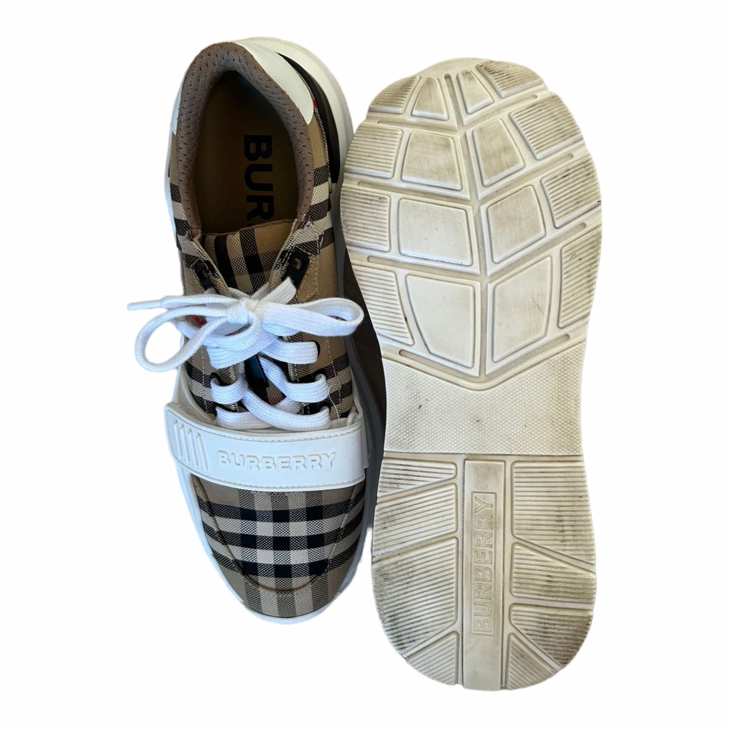Burberry Check & Leather Sneakers - 40EU