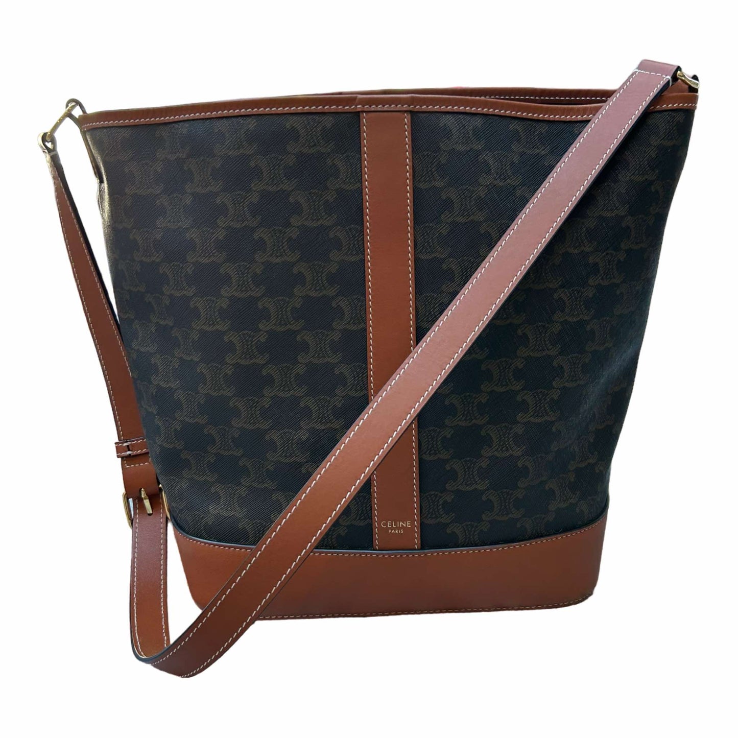 Celine Medium Bucket Bag In Triomphe Canvas