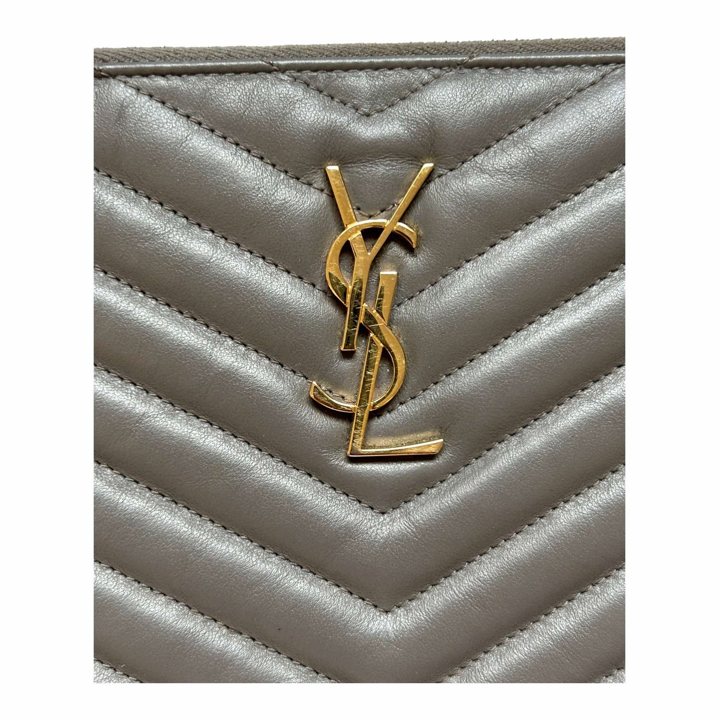 Pre Loved Saint Laurent Quilted Pouch in Grey