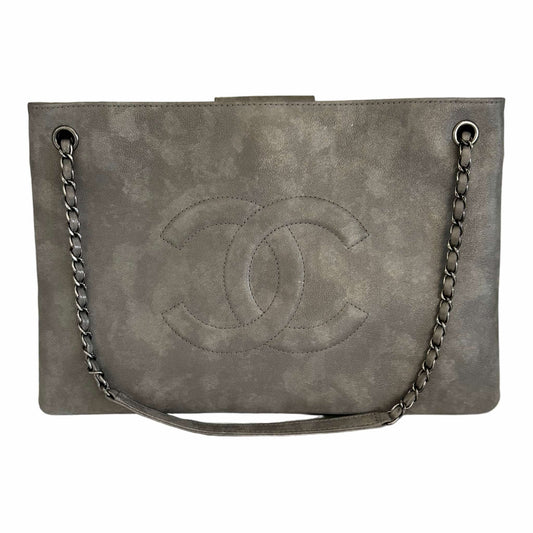 Pre Owned Chanel Grey Iridescent Accordion Tote