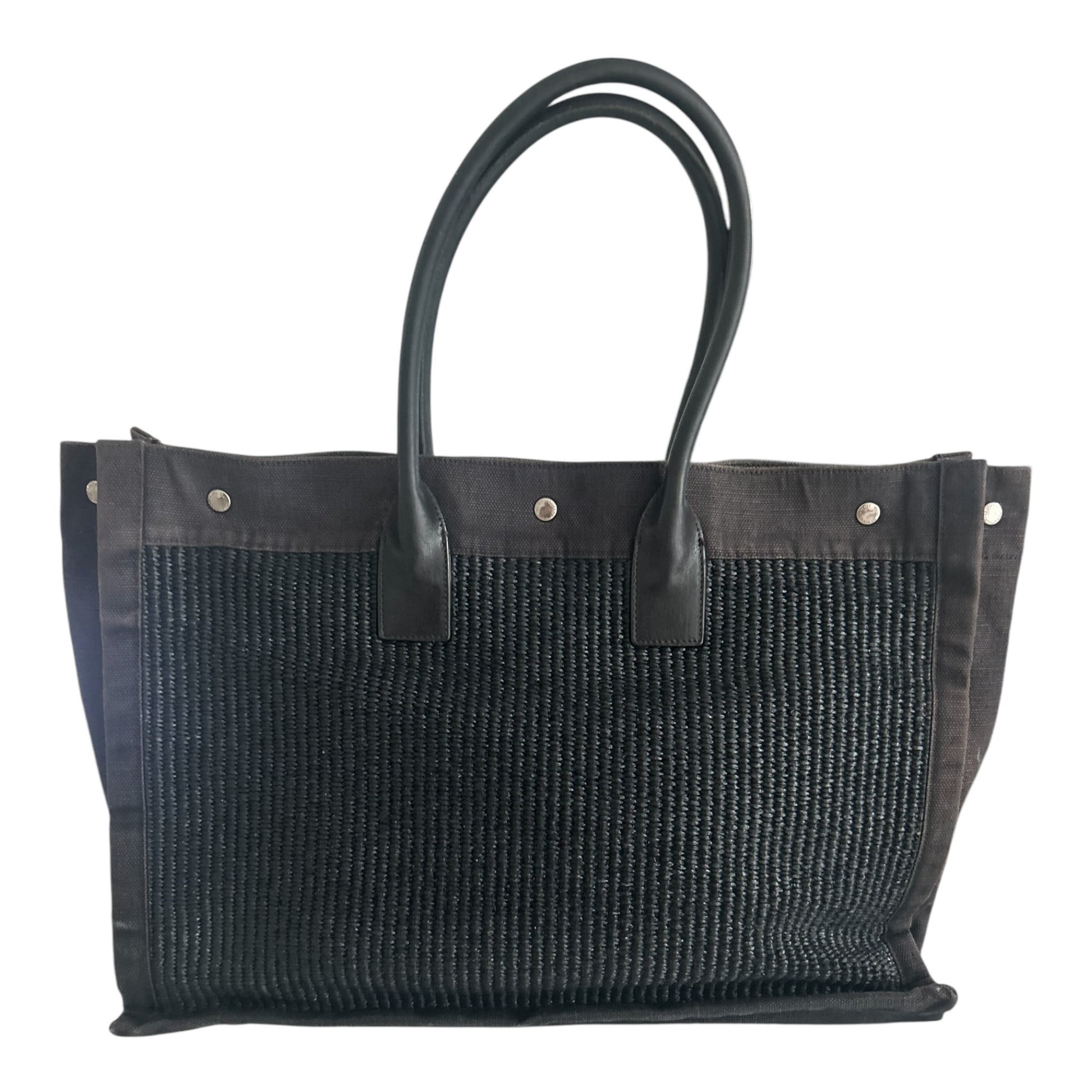 Saint Laurent Black Raffia Rive Gauche Tote - 509415