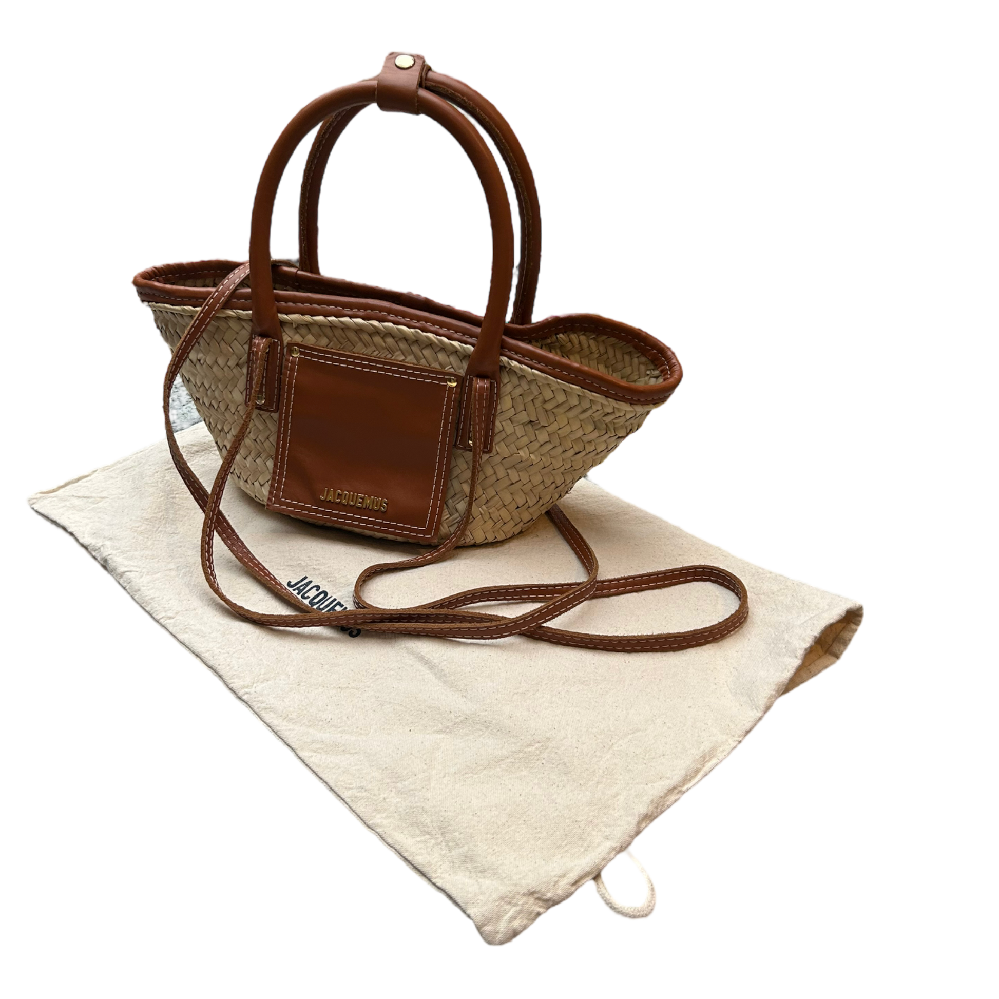 Jacquemus Le Petit Panier Soli Leather-Trimmed Raffia Tote