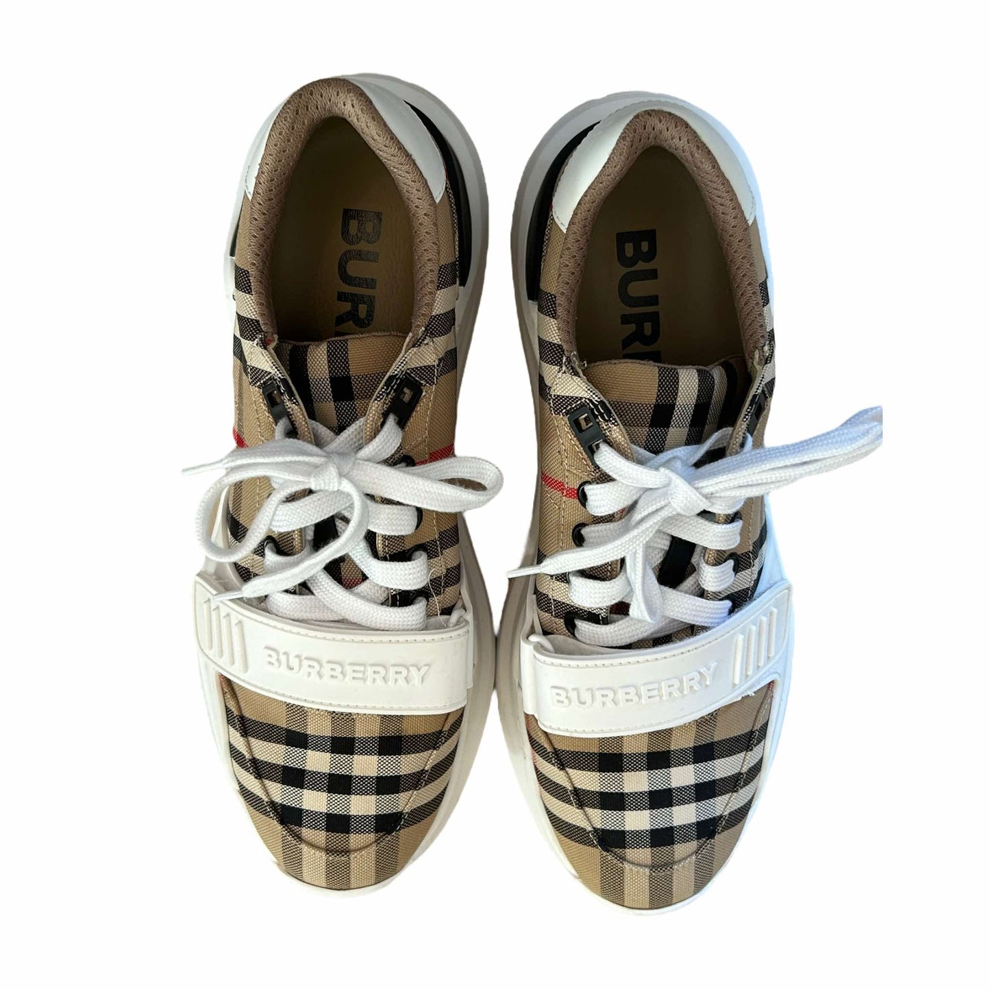 Burberry Check & Leather Sneakers - 40EU