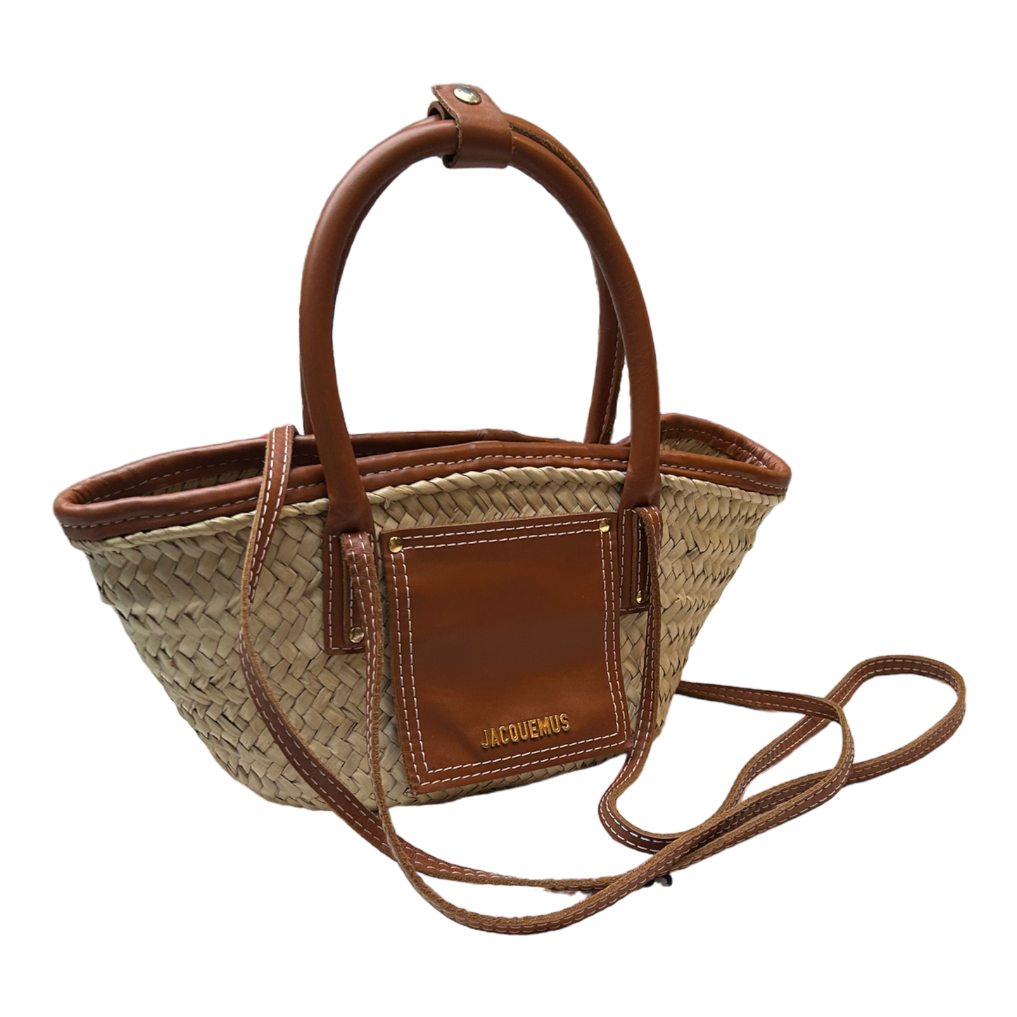 Jacquemus Le Petit Panier Soli Leather-Trimmed Raffia Tote