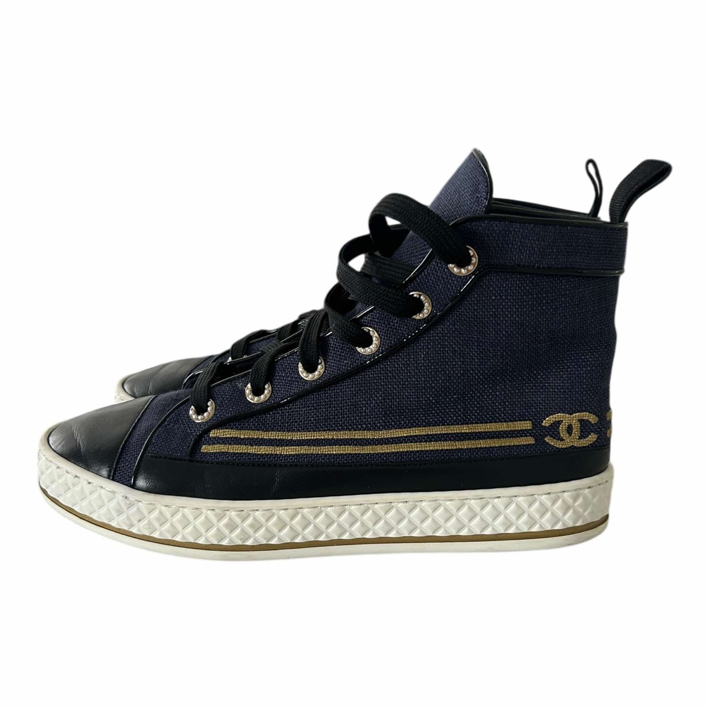 Chanel Blue Canvas High Top Sneakers - EU 39.5