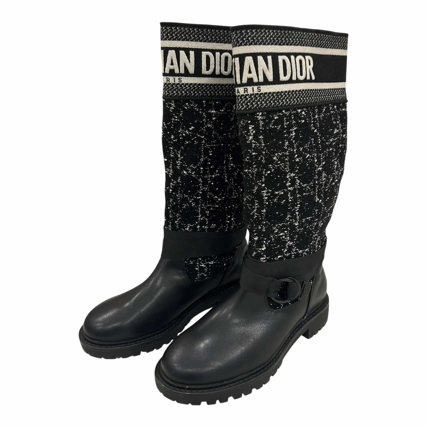 D-Major Black Calfskin with Black & White Carnage Tweed Boots - KCI981CWY_S17X