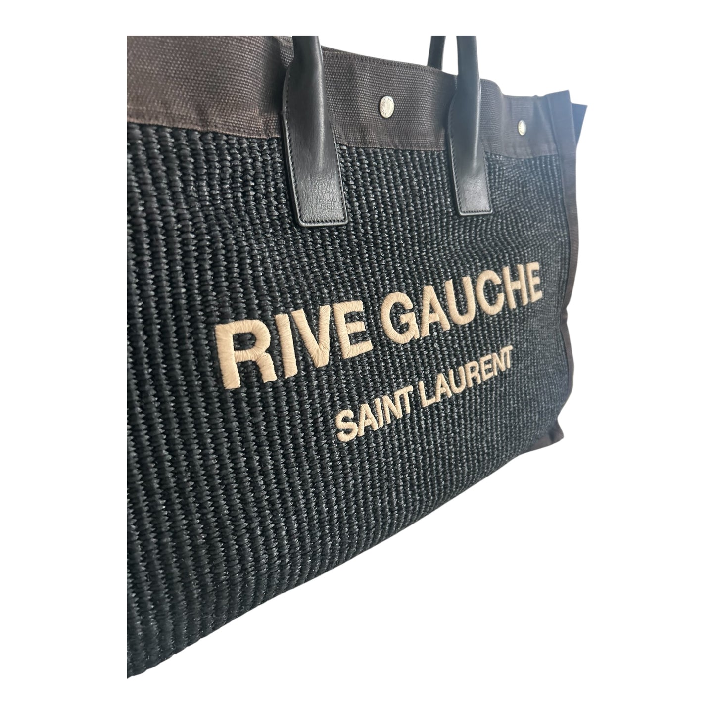 Saint Laurent Black Raffia Rive Gauche Tote - 509415