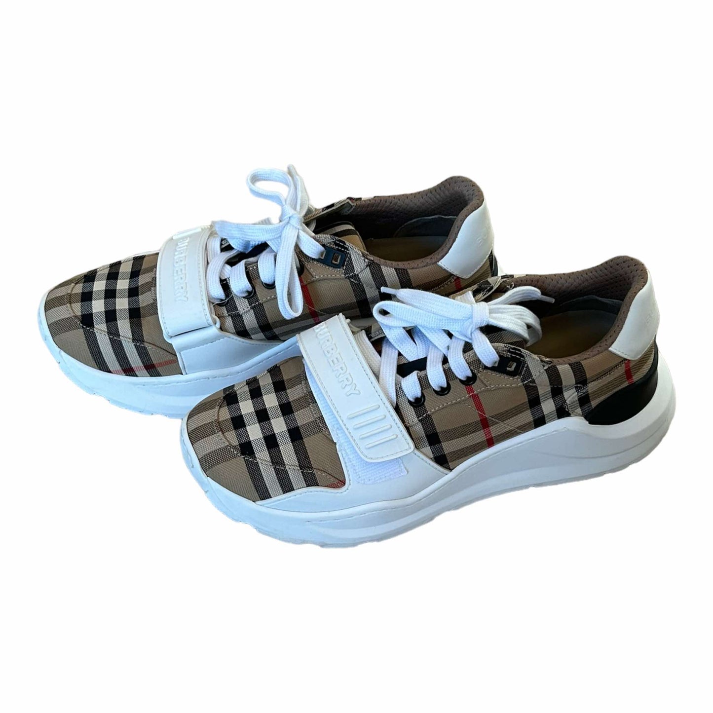 Burberry Check & Leather Sneakers - 40EU