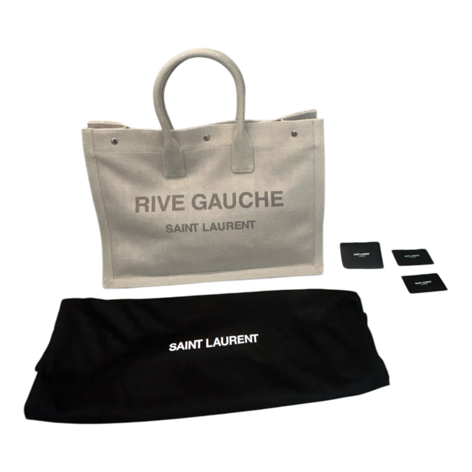 Saint Laurent Cream Linen Rive Gauche Tote - 509415