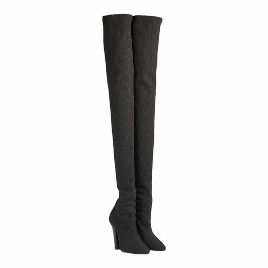 Saint Laurent Black Koller Cloque Fabric Over The Knee Boots 40EU / 7UK