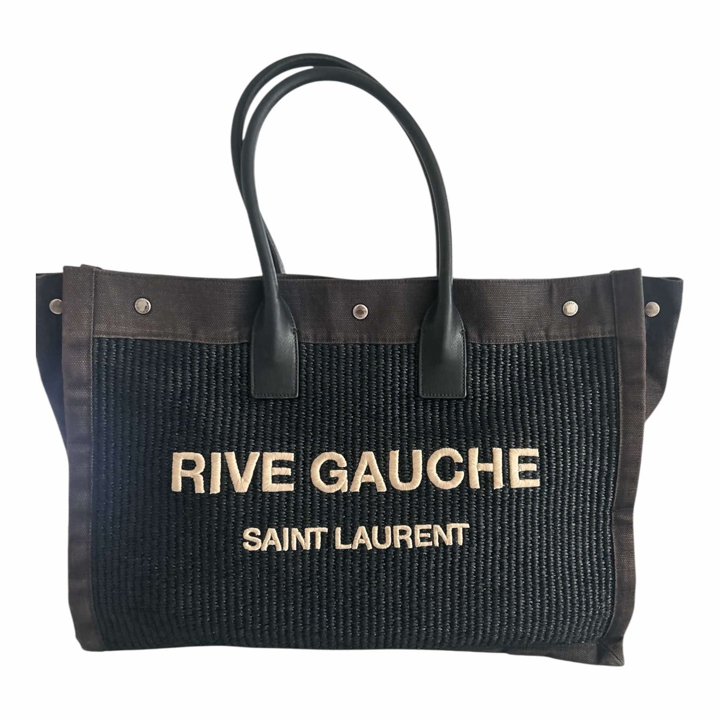 Saint Laurent Black Raffia Rive Gauche Tote - 509415
