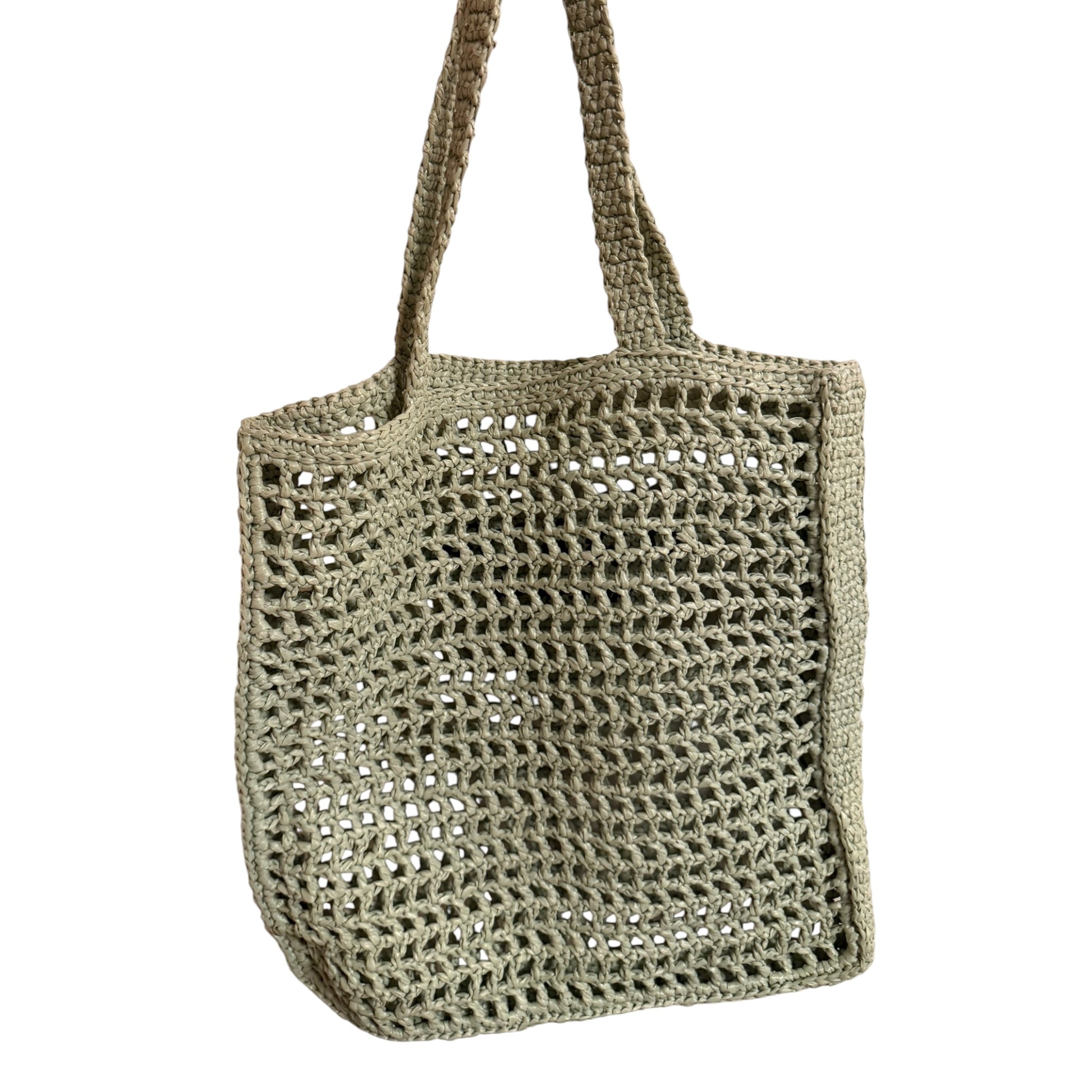 Prada Light Green Crochet Tote Bag