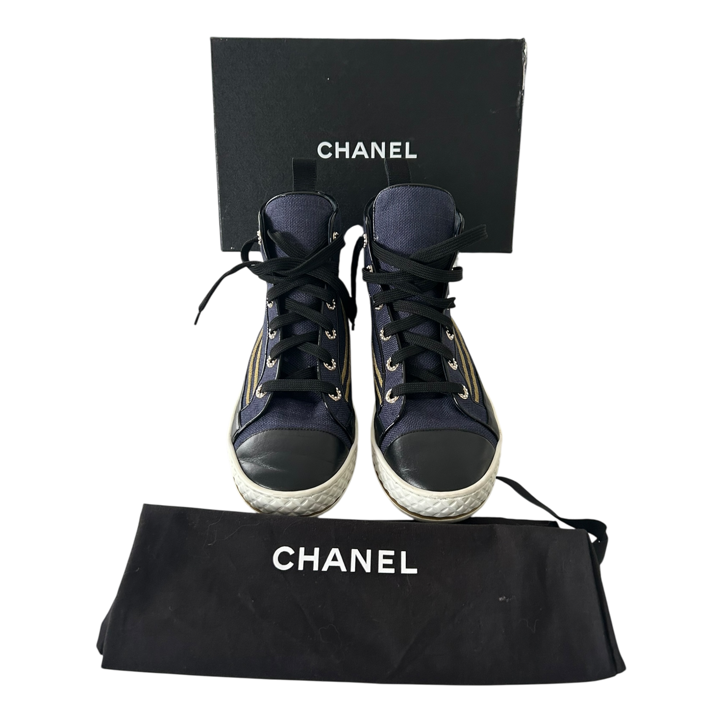 Chanel Blue Canvas High Top Sneakers - EU 39.5