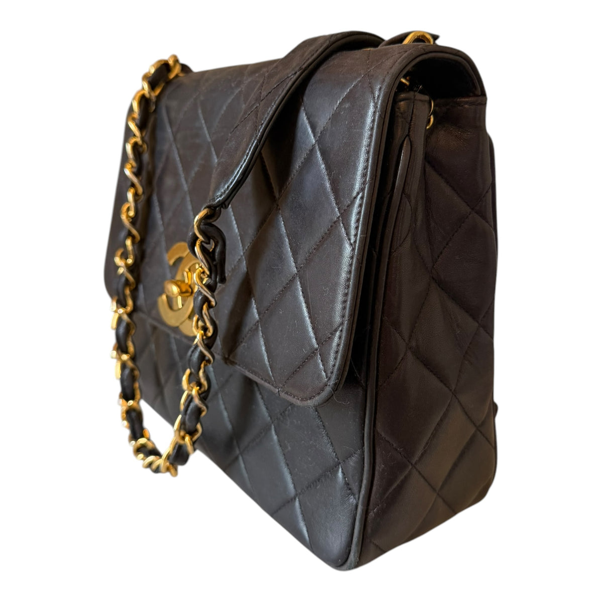 Chanel Vintage Black Quilted CC Square Flap