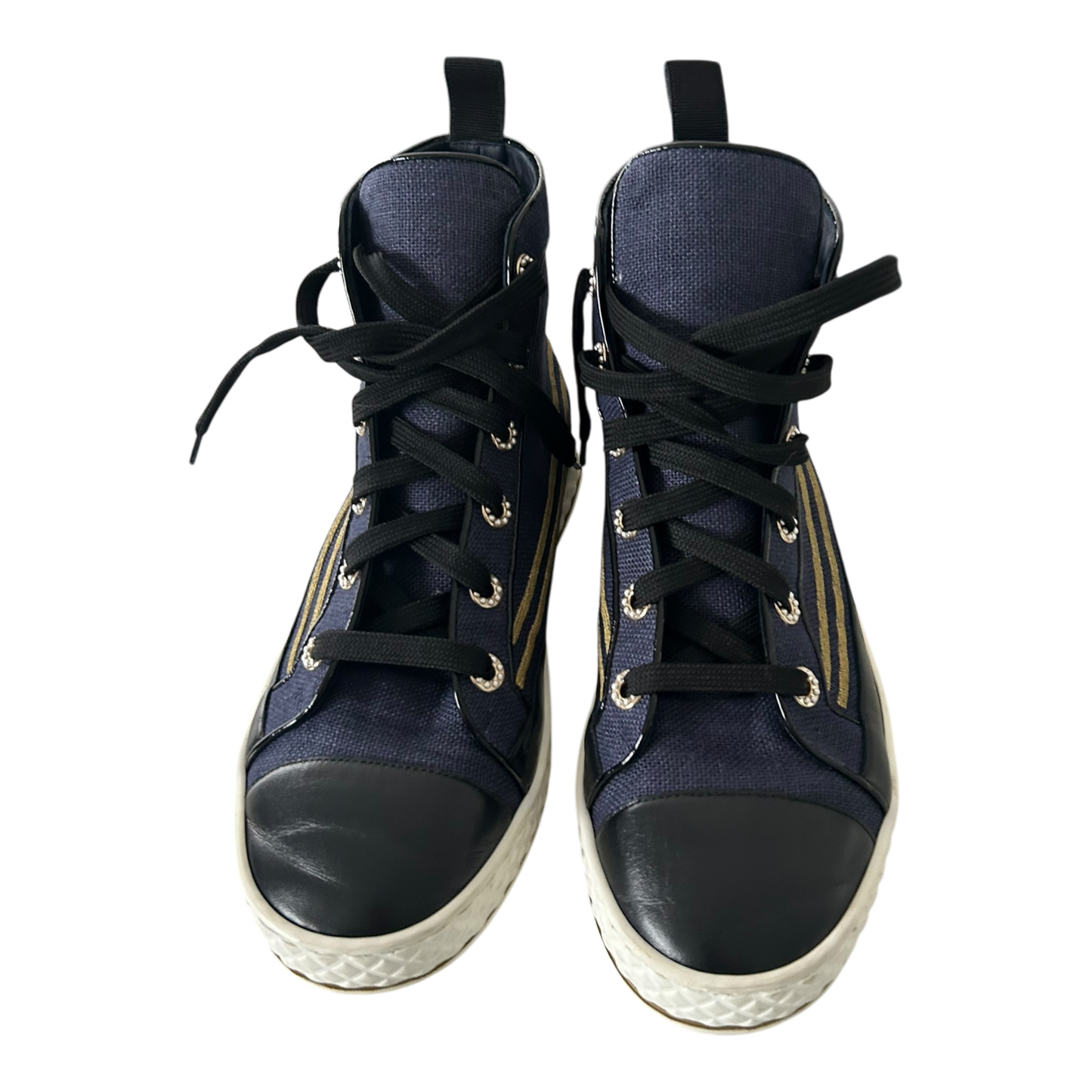 Chanel Blue Canvas High Top Sneakers - EU 39.5