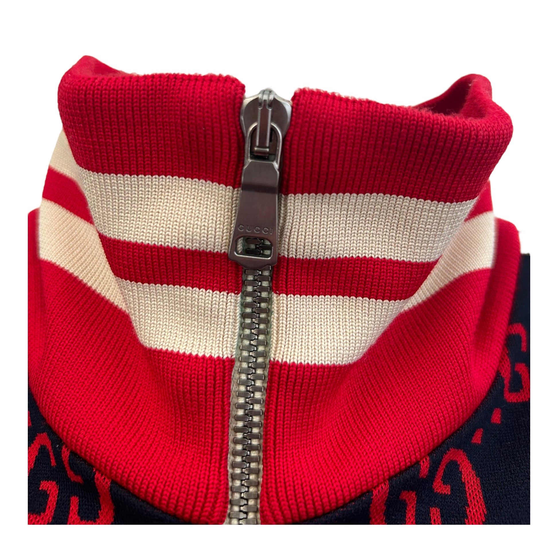 Gucci Navy & Red GG Monogram Jacquard Track Jacket