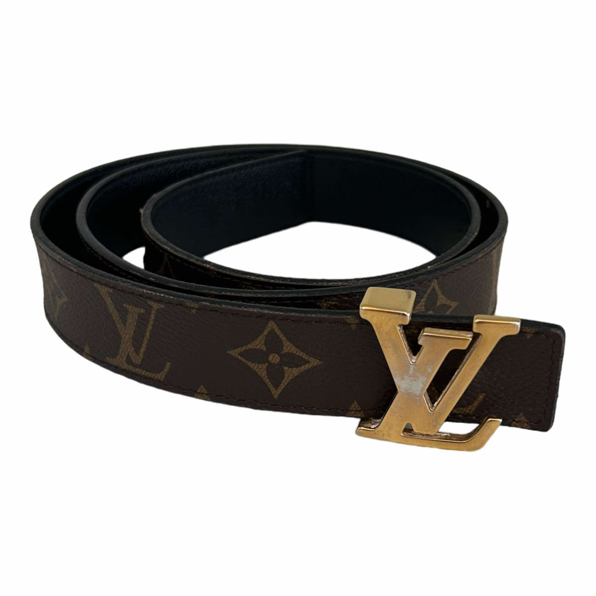 Louis Vuitton Brown Monogram Canvas Belt with Gold LV Buckle M9453 L V Initiales Damien Ebene, str. 80 med guldspænde. Stand  main image 4