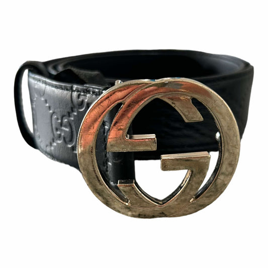 Gucci Black Leather GG Belt - (75/30) - 370543