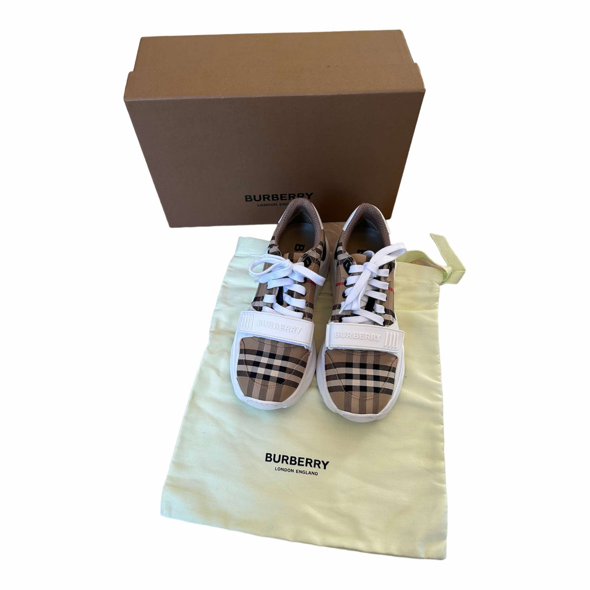 Burberry Check & Leather Sneakers - 40EU