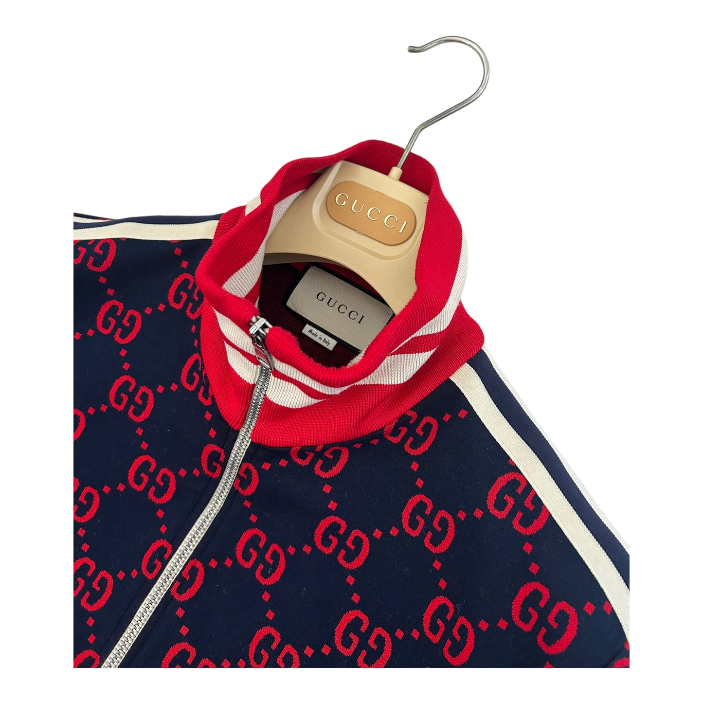 Gucci Navy & Red GG Monogram Jacquard Track Jacket