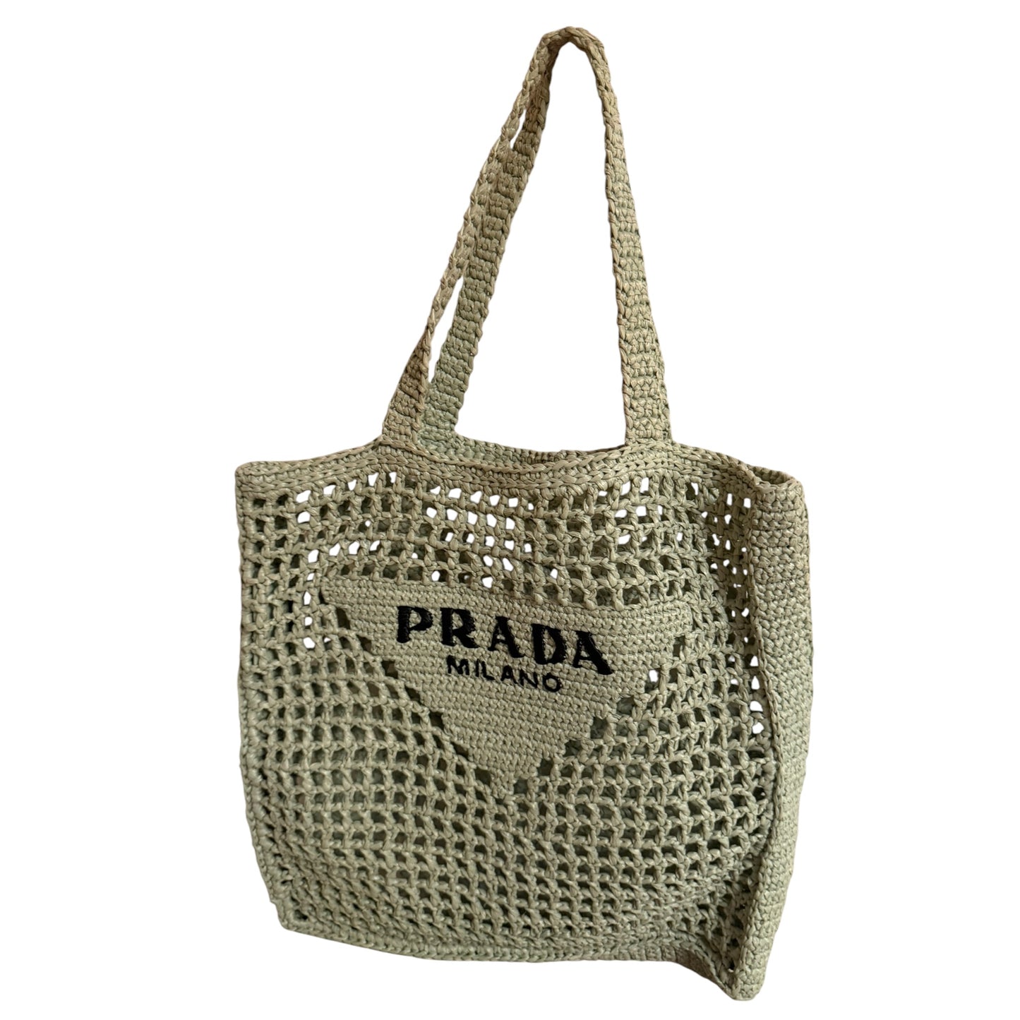 Prada Light Green Crochet Tote Bag