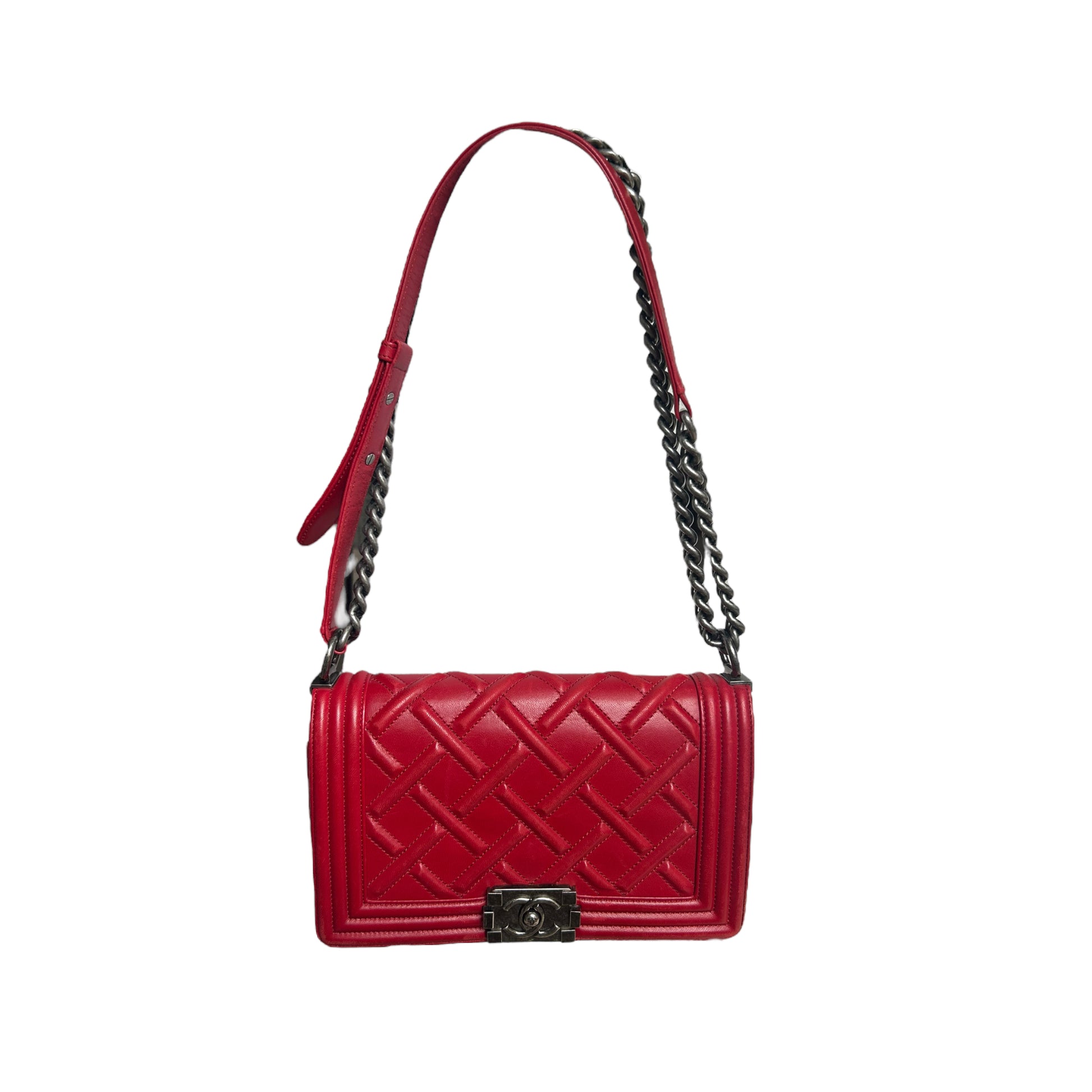 Chanel Red Leather Boy Bag