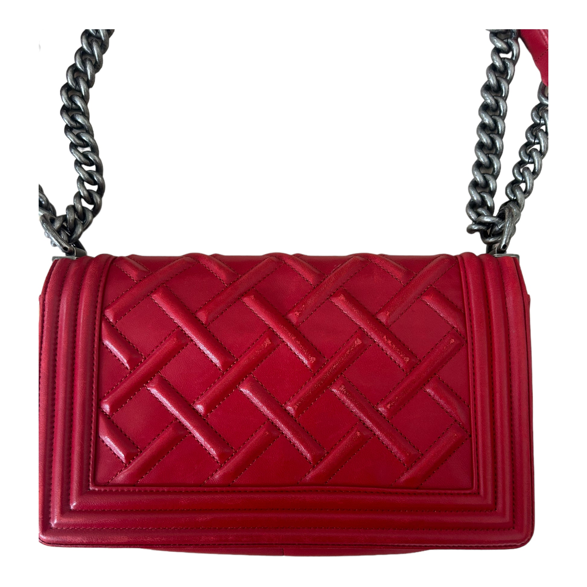 Chanel Red Leather Boy Bag