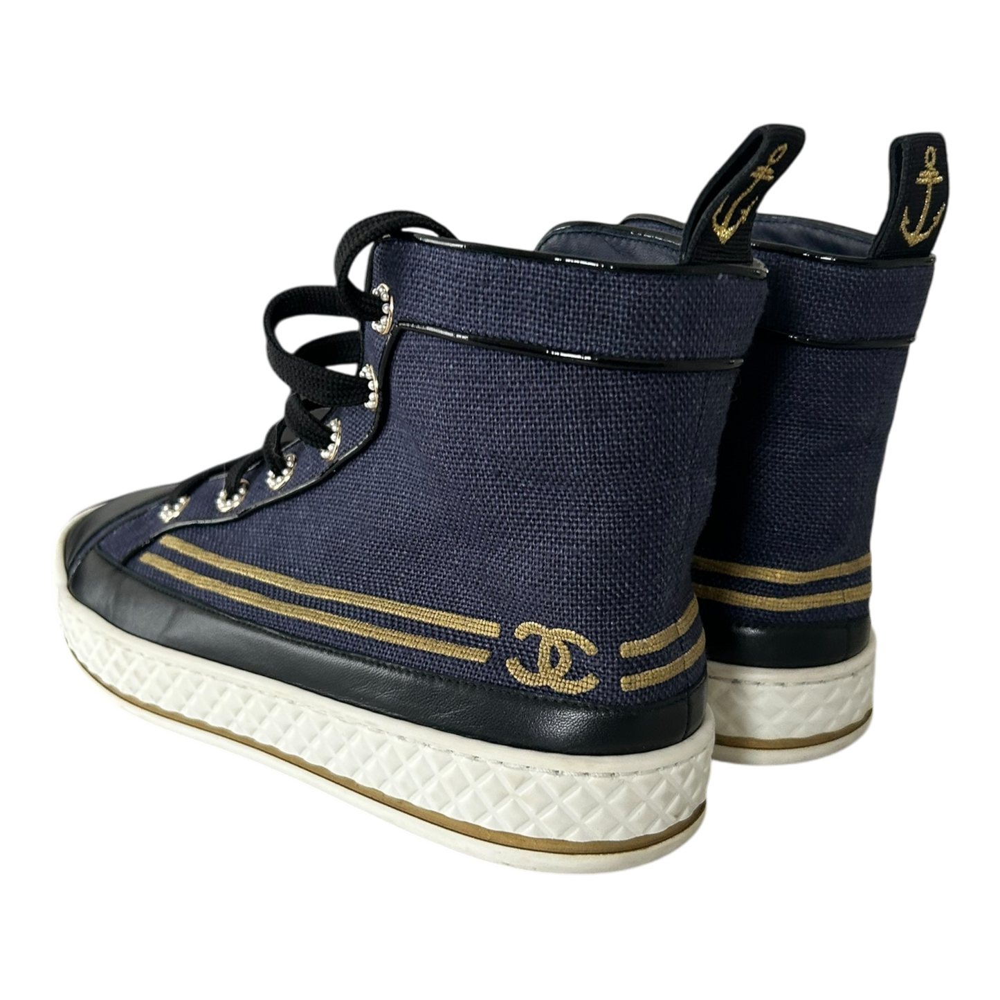 Chanel Blue Canvas High Top Sneakers - EU 39.5