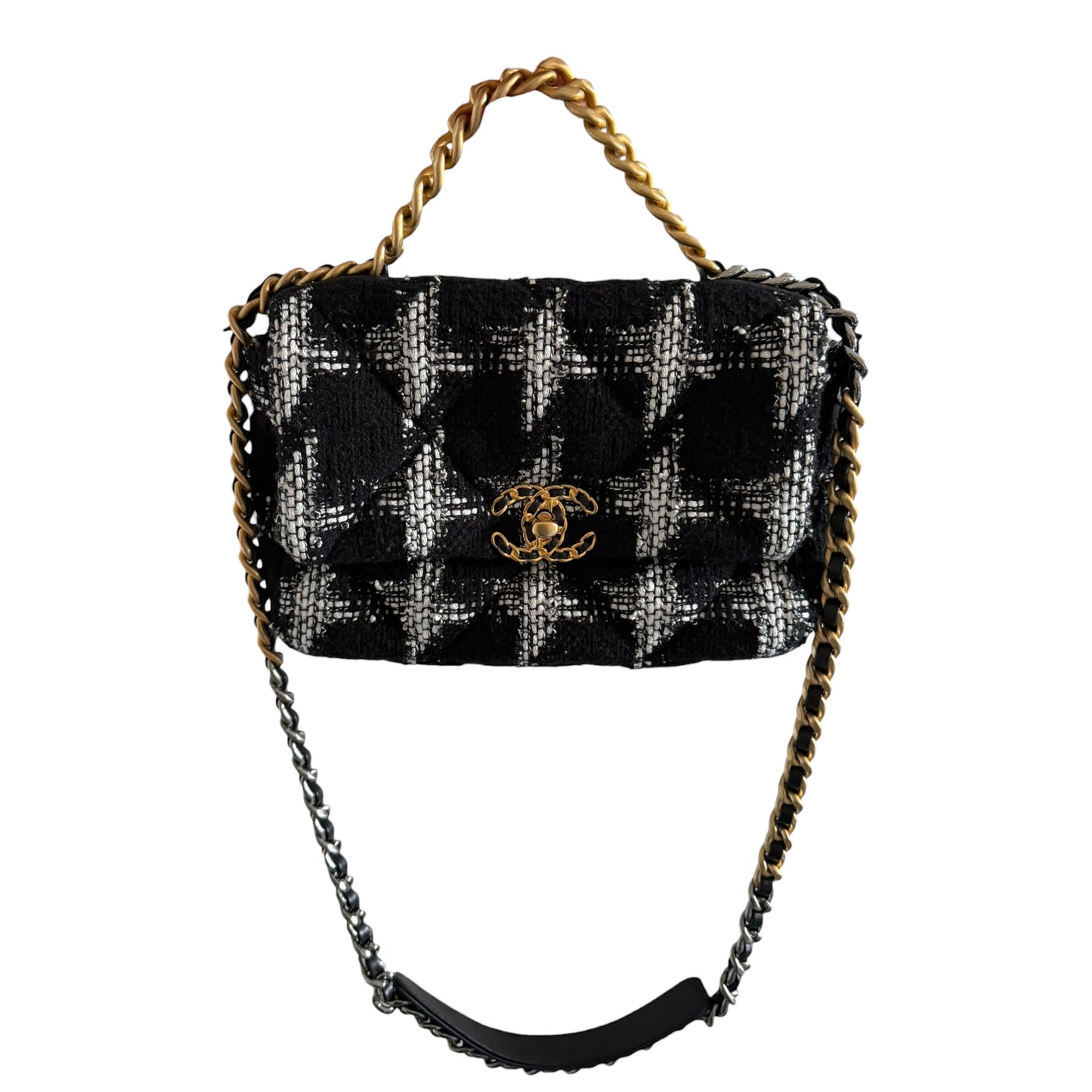 Chanel Medium Houndstooth Black & White Tweed 19 Flap