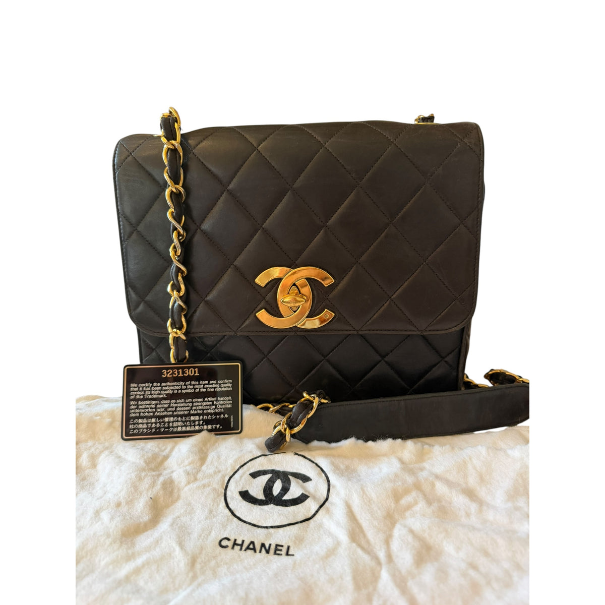 Chanel Vintage Black Quilted CC Square Flap