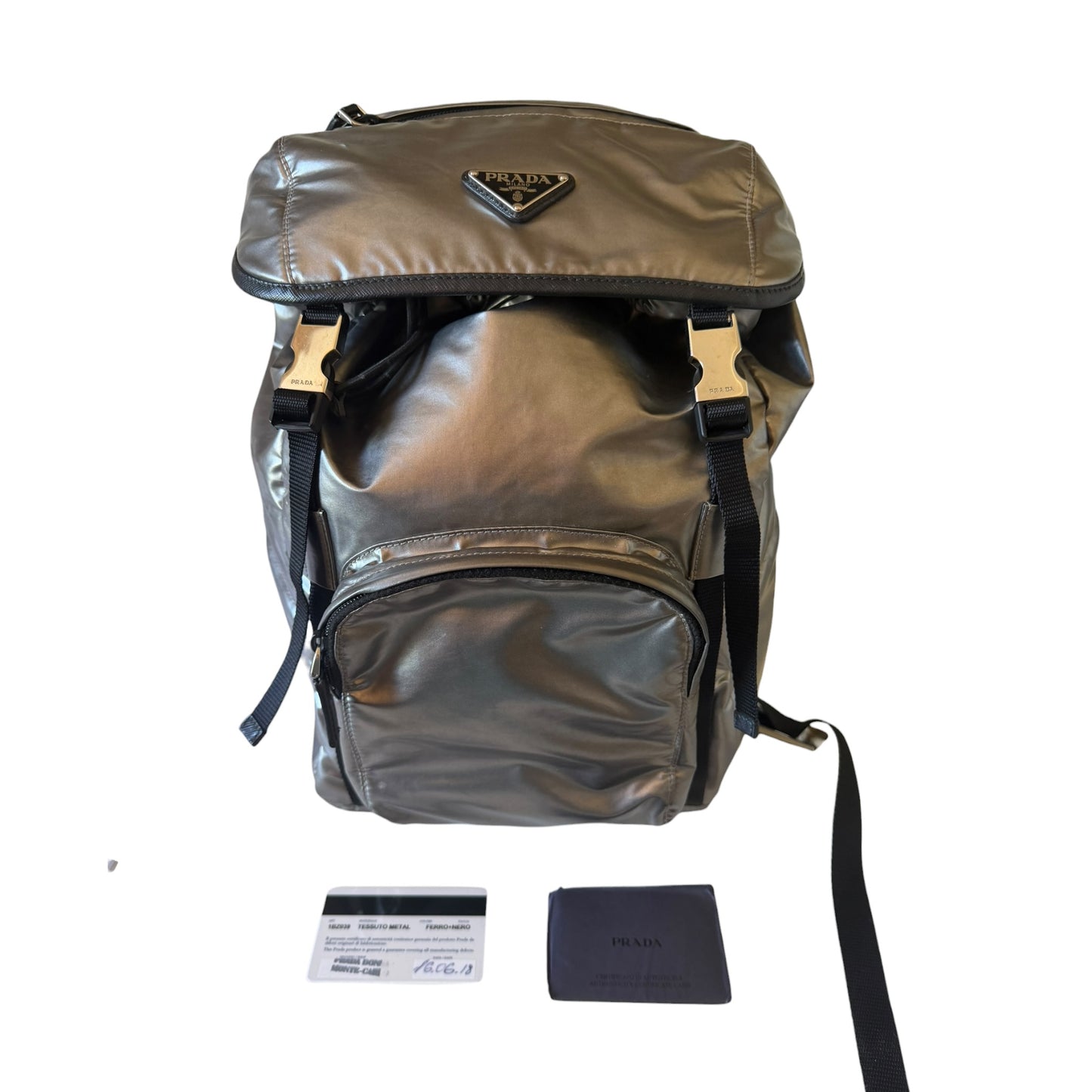 Prada Silver Tessuto Metal Backpack - 1BZ039