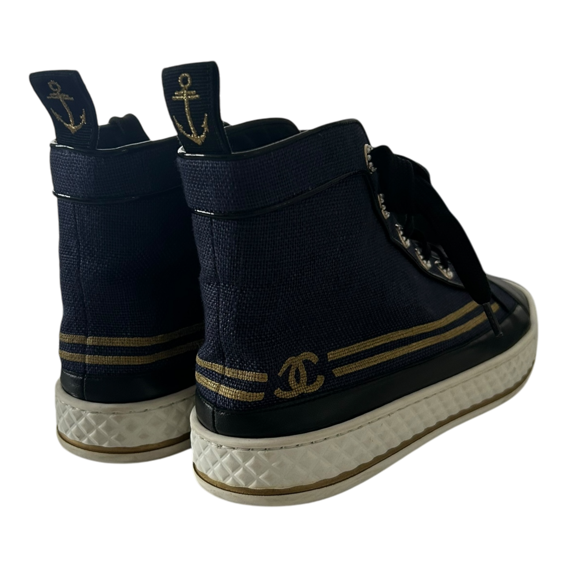 Chanel Blue Canvas High Top Sneakers - EU 39.5