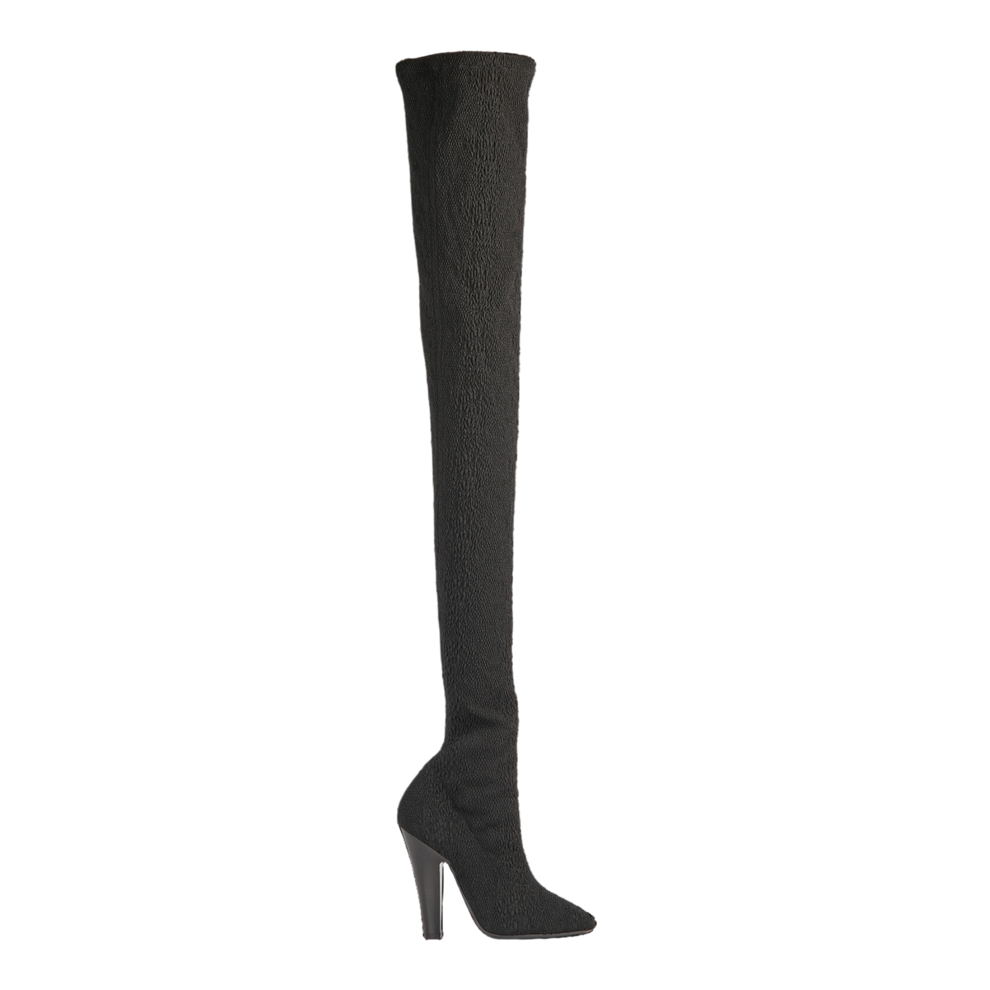 Saint Laurent Black Koller Cloque Fabric Over The Knee Boots 40EU / 7UK