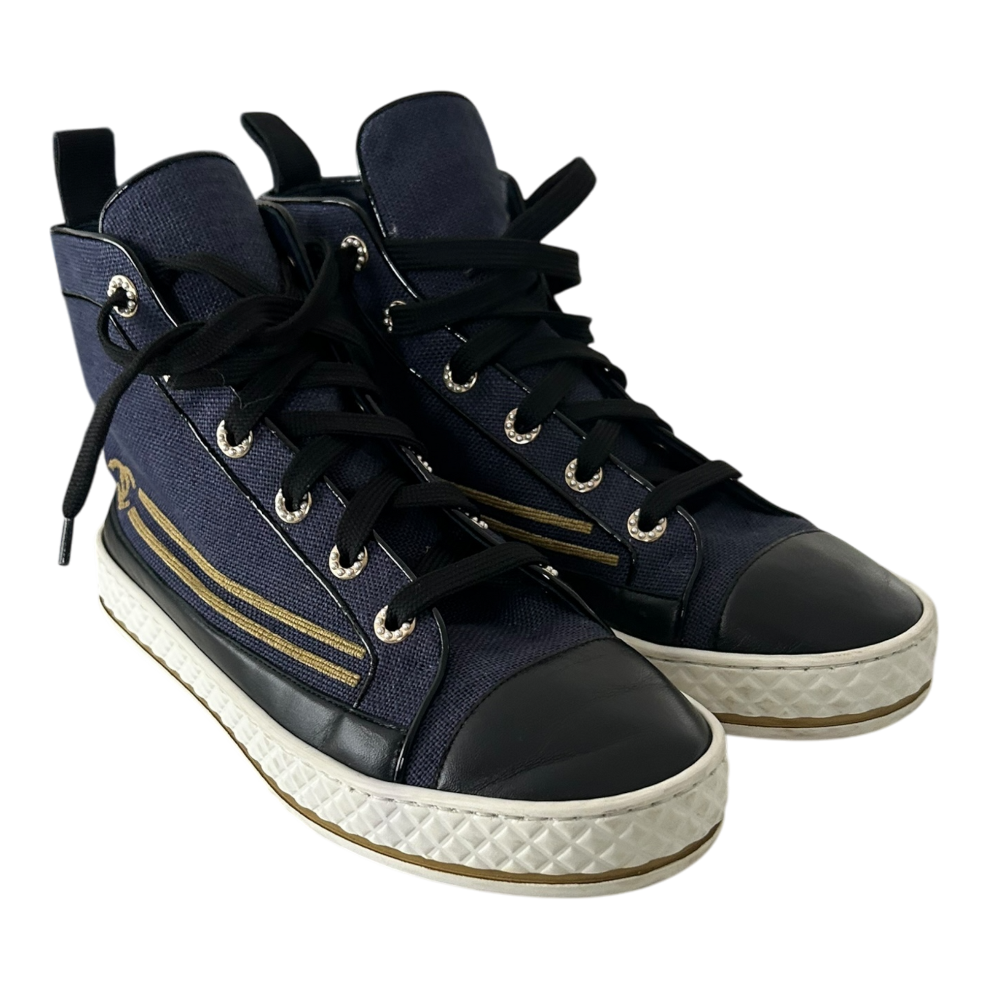 Chanel Blue Canvas High Top Sneakers - EU 39.5