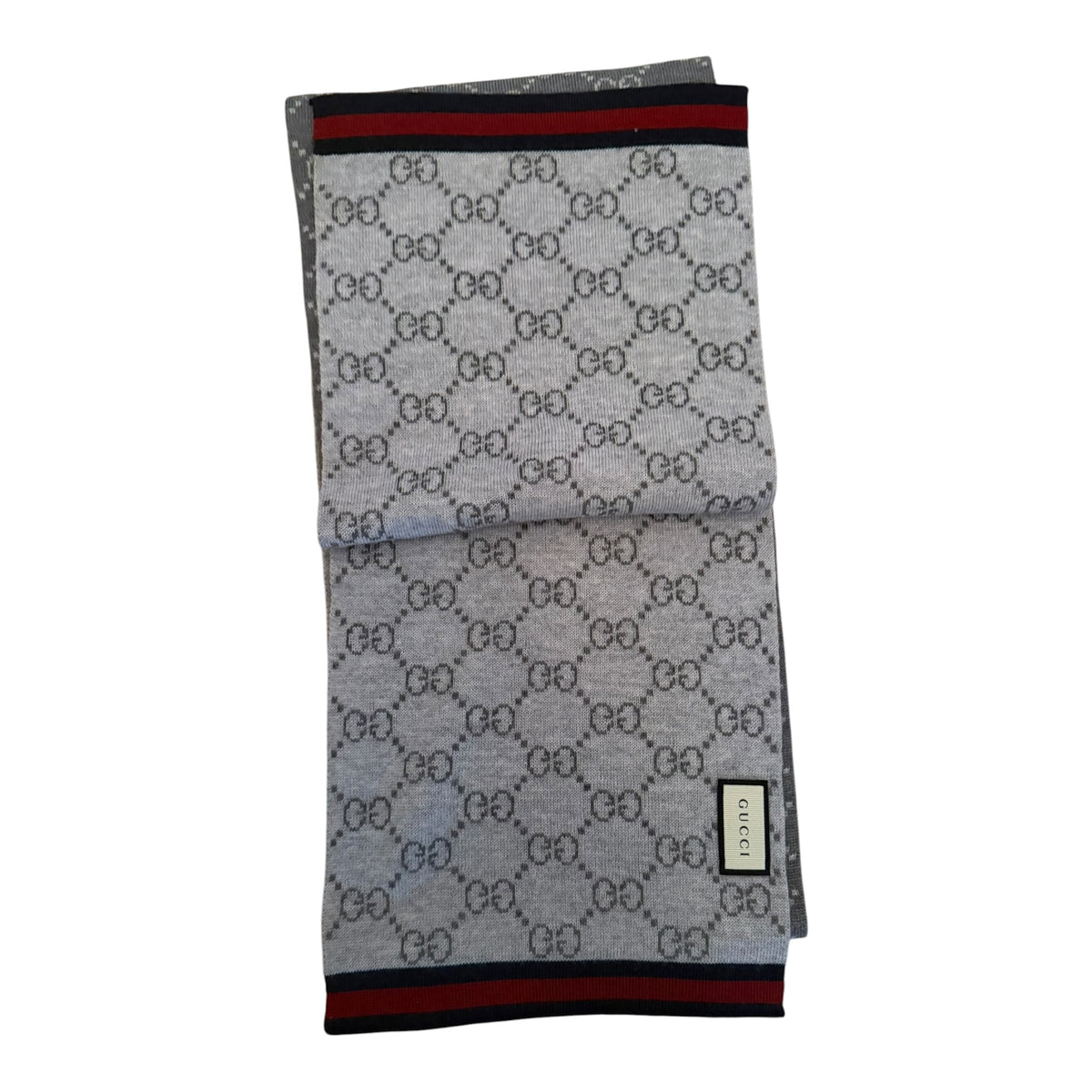 Gucci Monogram Wool Scarf - Dark Grey