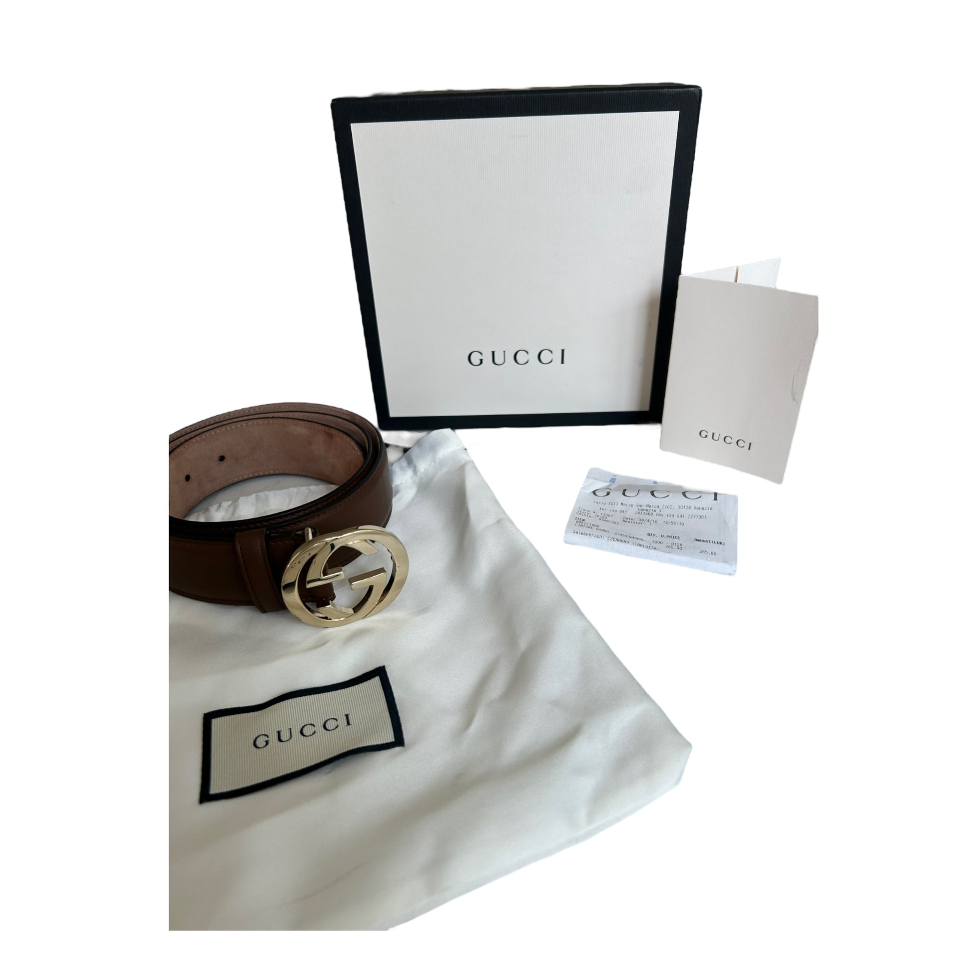 Gucci Brown Leather GG Belt - (90/36) - 370543