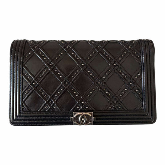 Chanel Black Paris Dallas Studded Clutch / Long Wallet