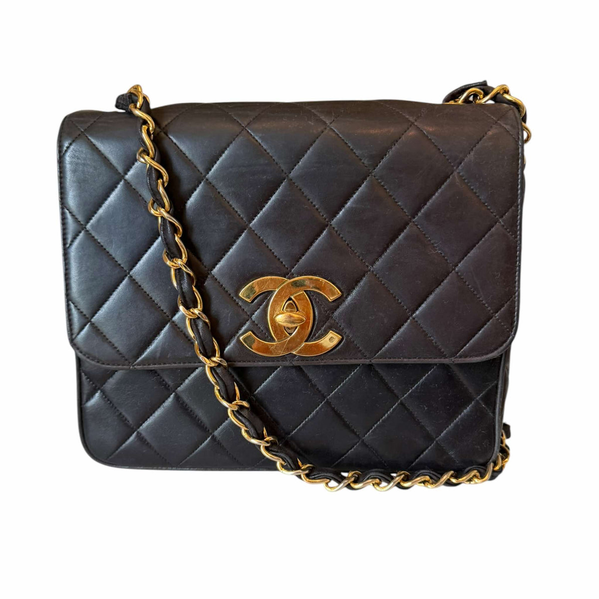 Chanel Vintage Black Quilted CC Square Flap