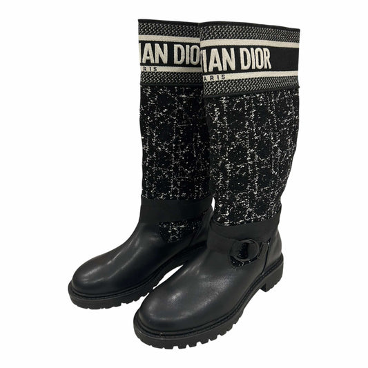 D-Major Black Calfskin with Black & White Carnage Tweed Boots - KCI981CWY_S17X