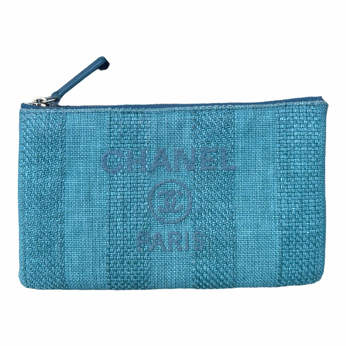 Chanel Blue Raffia Clutch