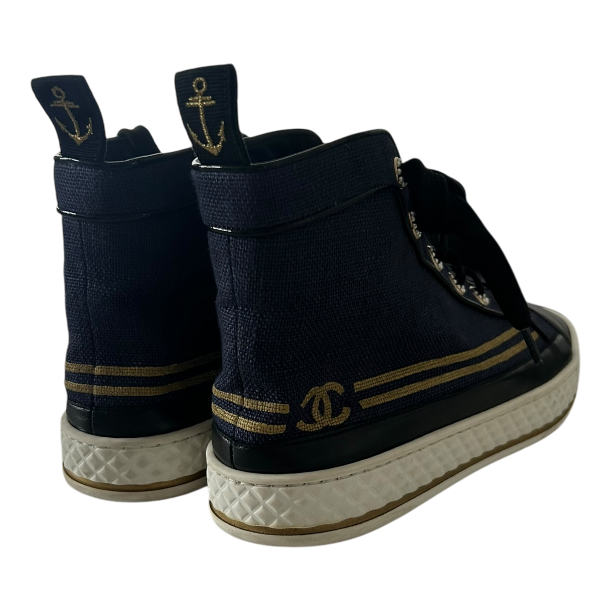 Chanel Blue Canvas High Top Sneakers - EU 39.5