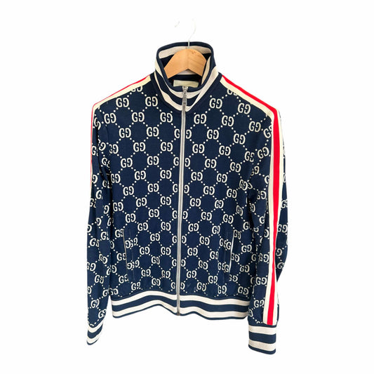 Gucci Blue & Ivory GG Monogram Jacquard Track Jacket - Medium