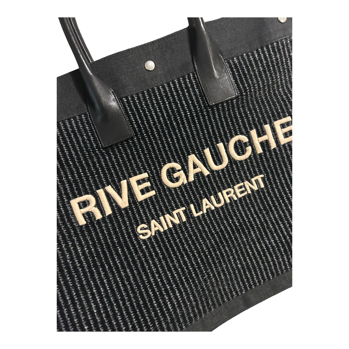 Saint Laurent Black Raffia Rive Gauche Tote