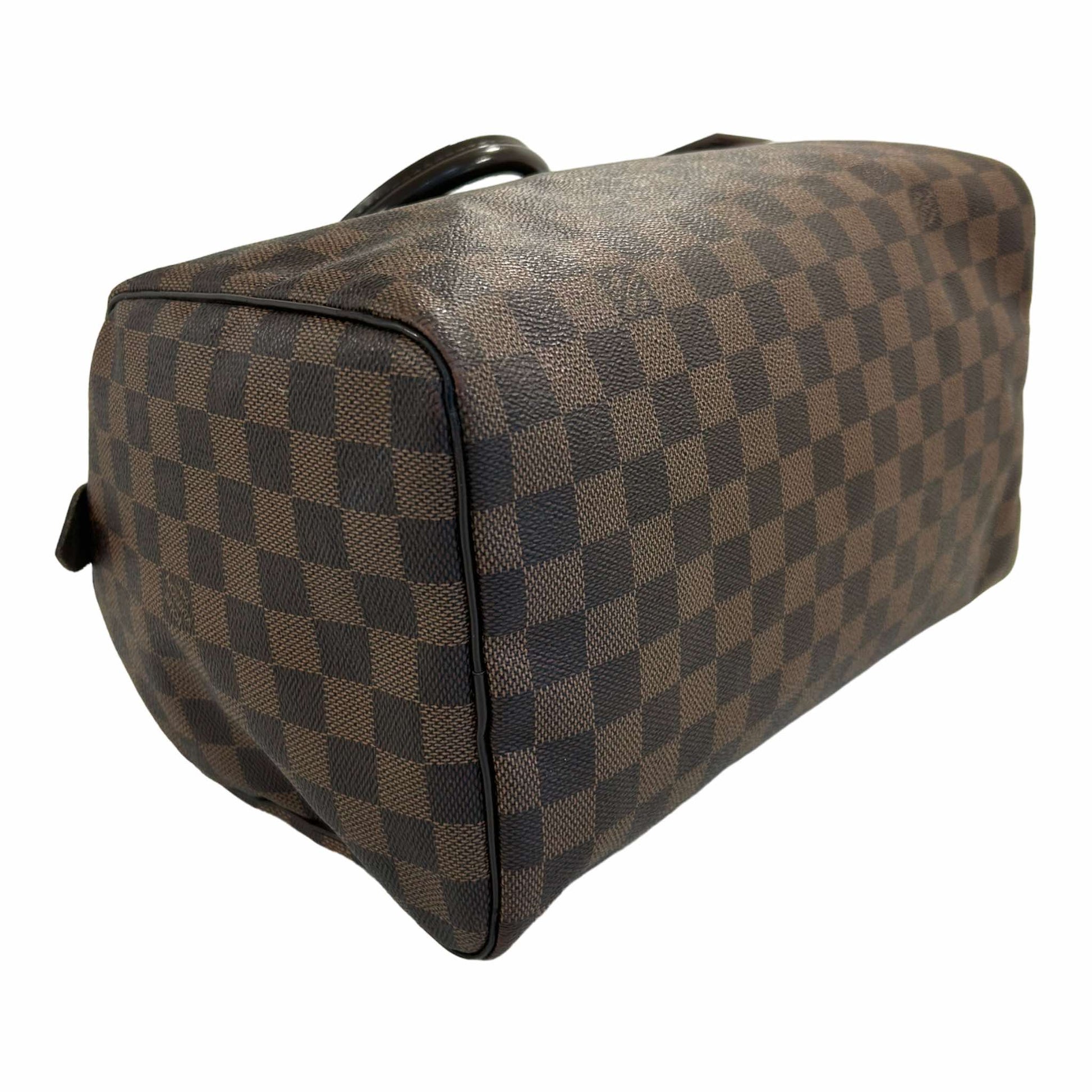 Authentic LOUIS VUITTON Damier Ebene Speedy 30 N41364 with red lining