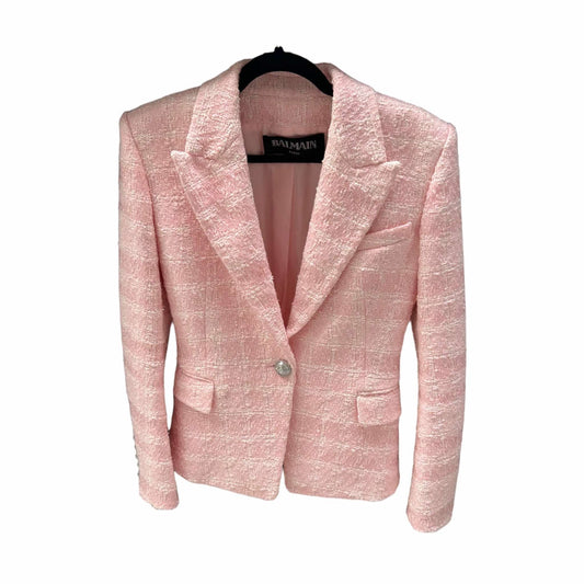 Balmain Single-Button Tweed Blazer Pink - 38