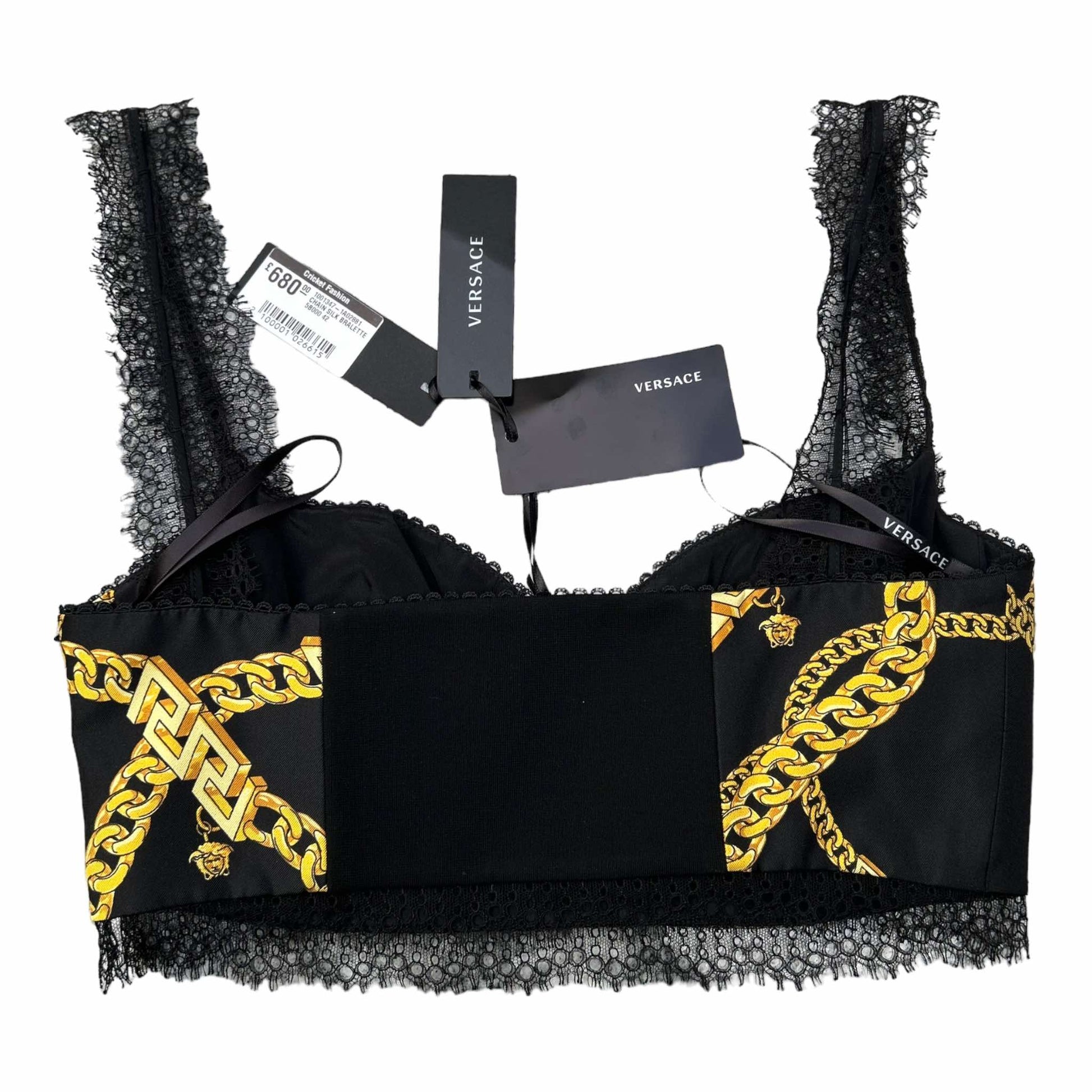 Versace Chain-Print Silk Bralette - M