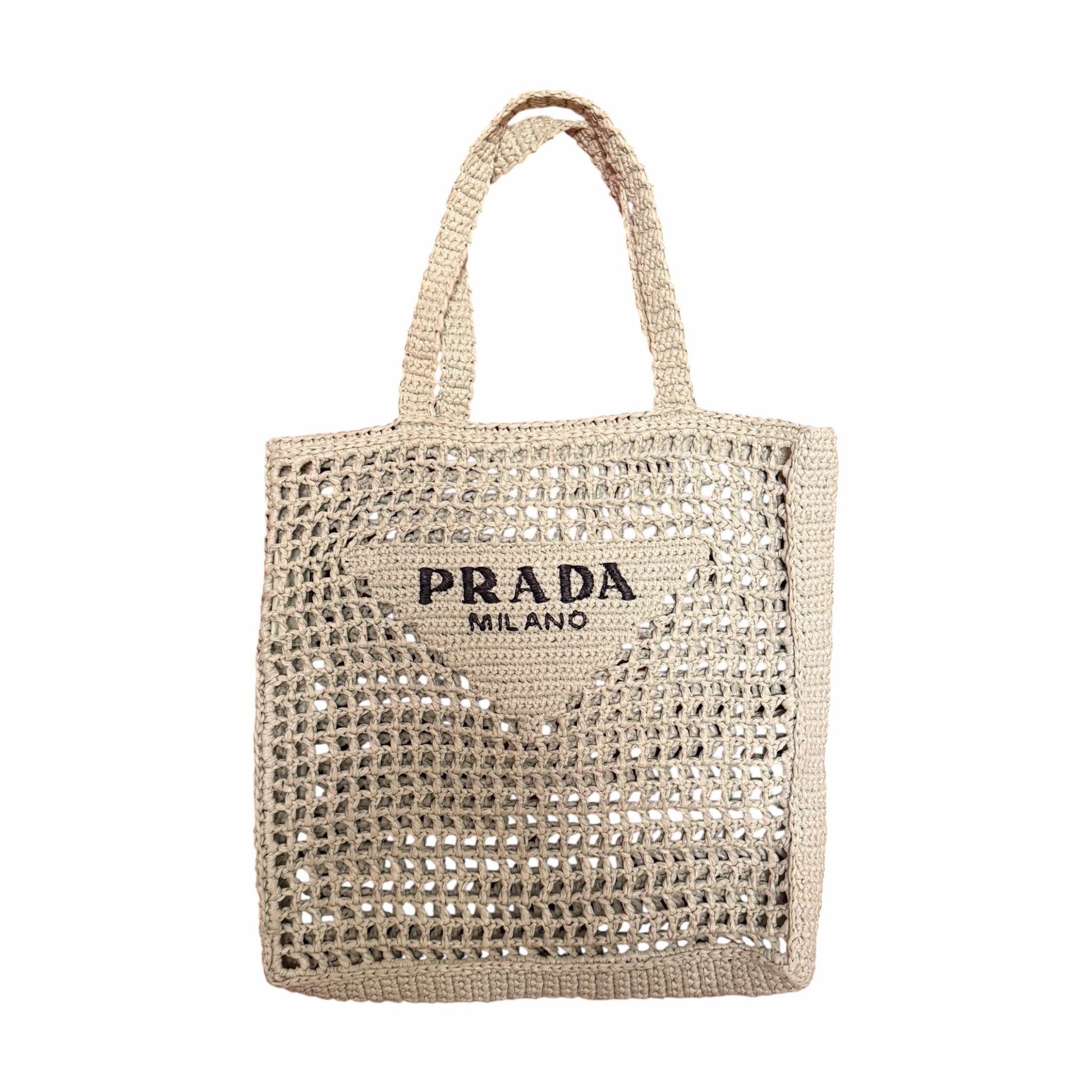 Prada Light Green Crochet Tote Bag