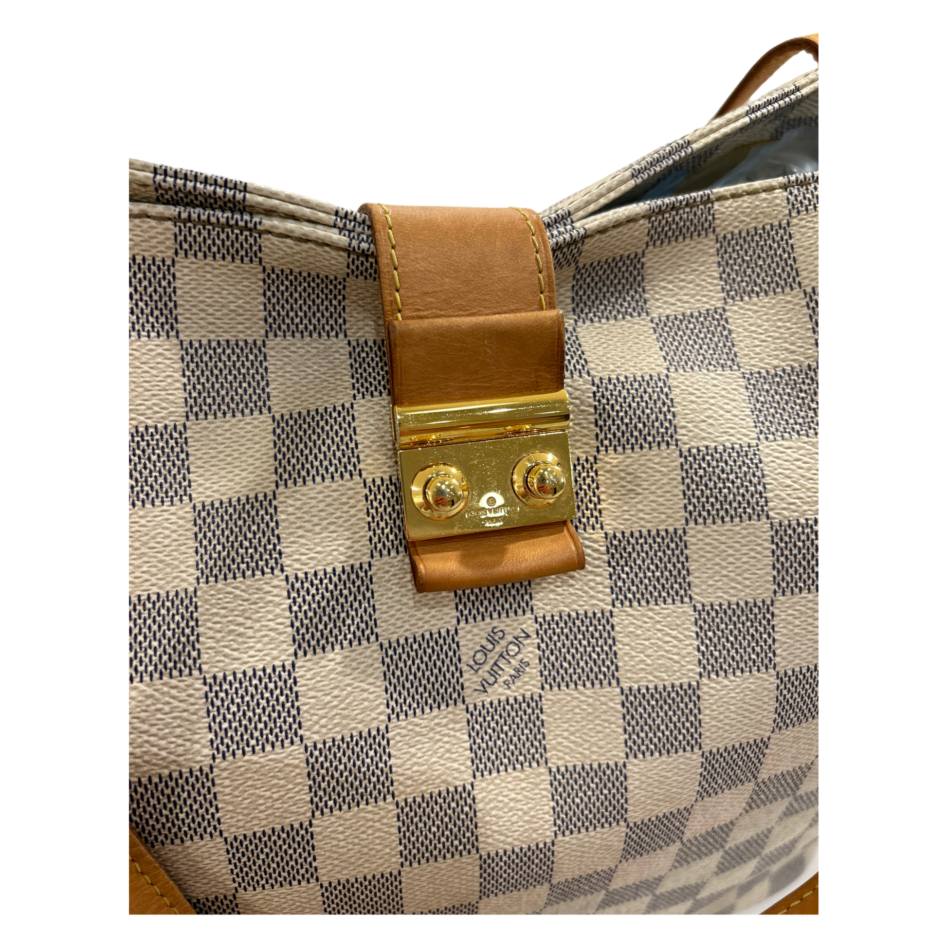 Louis Vuitton Womens Salina PM Damier Azur Shoulder Handbag White Blue